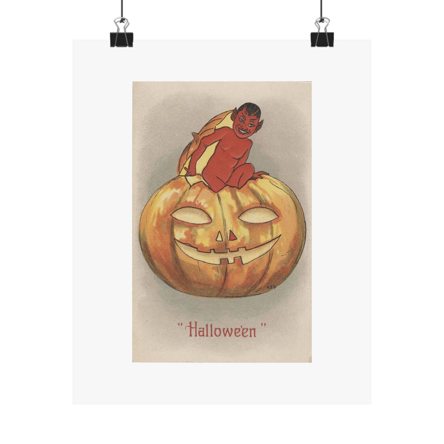 Baby Devil Vintage Halloween Card Matte Poster