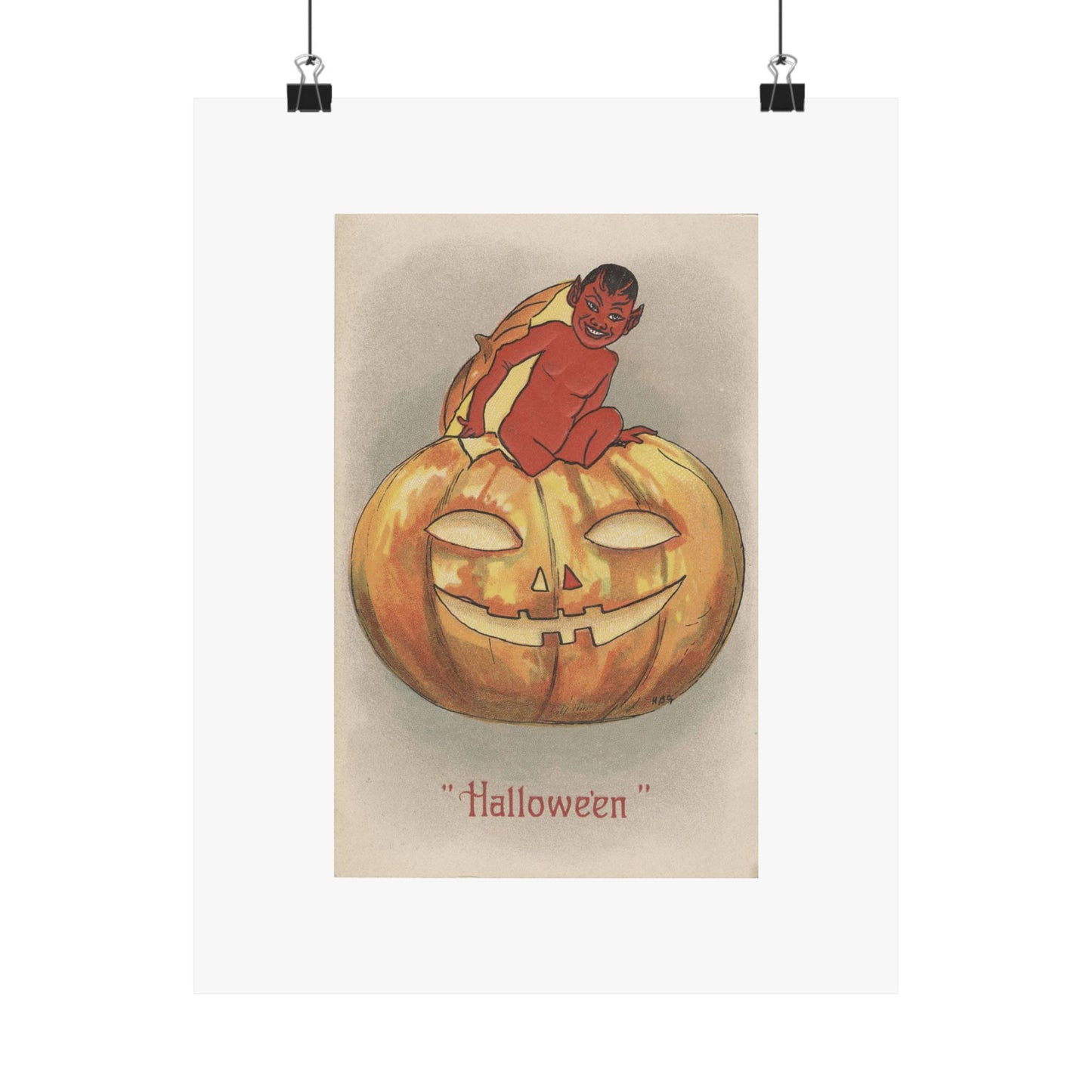 Baby Devil Vintage Halloween Card Matte Poster